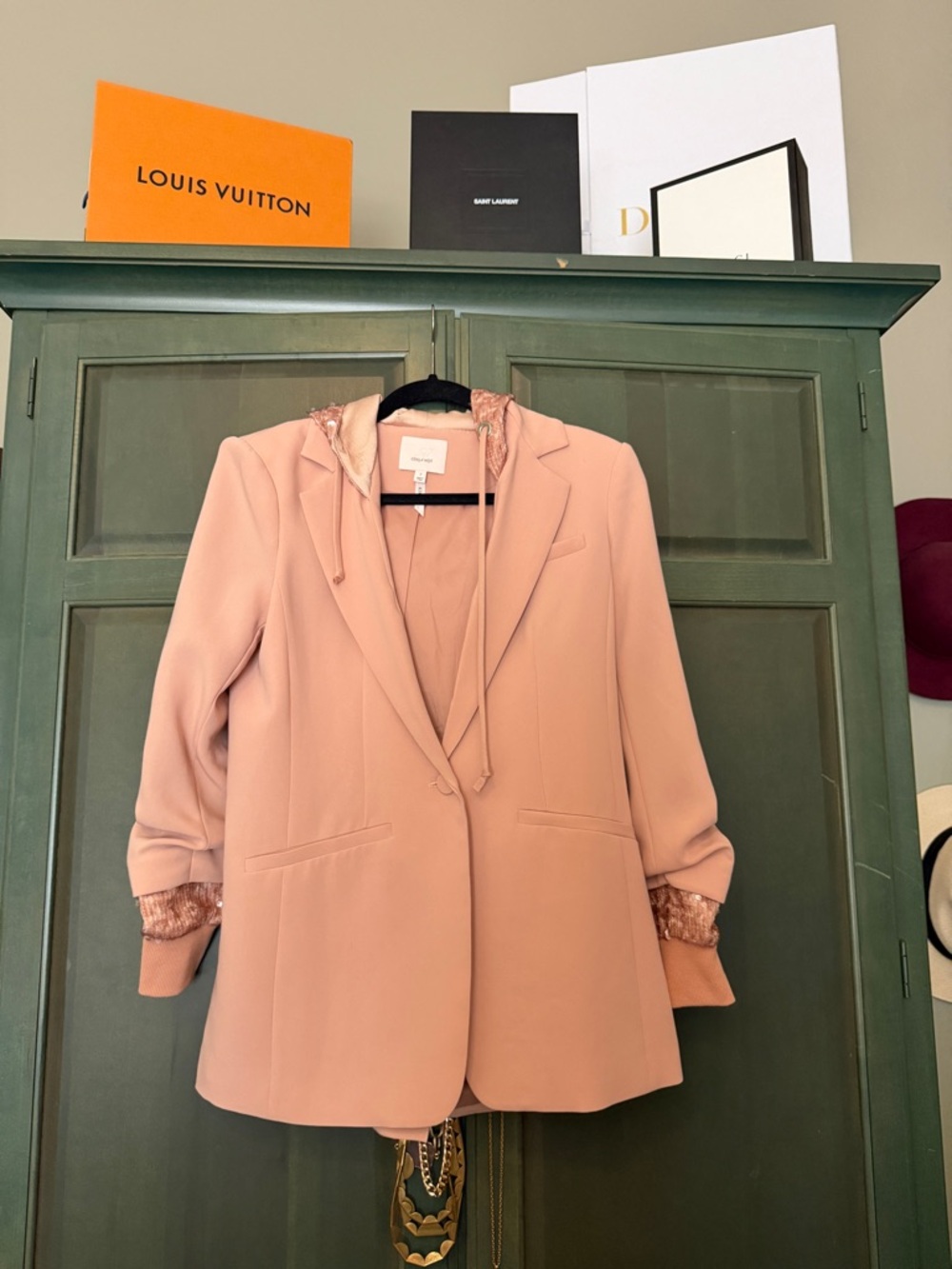 Cinque a Sept Women's Khloe Sequin Pink Hooded Blazer 2 Hoodie - Picture 2 of 8